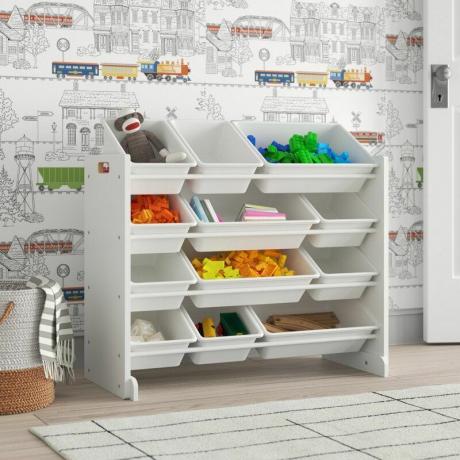 Organizador de brinquedos infantis com lixeiras