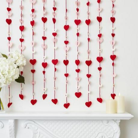 decoração de cortina de coração de feltro