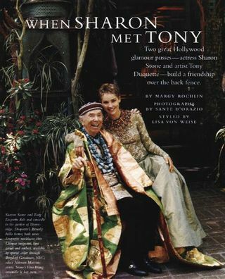 tony duquette e sharon stone fotografados em dawnridge para a edição de outubro de 1999 da town country