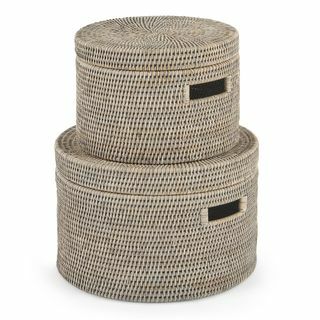 Hadid Conjunto de 2 cestas de armazenamento de mão em rattan, cinza
