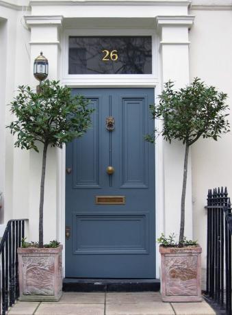 porta da frente azul com floreiras londres