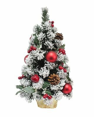 Mini Árvore de Natal Artificial Decorada Maçãs Vermelhas 60cm de Altura Verde Pinho Interior