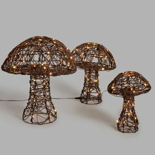 Cogumelos LED cintilantes com efeito de rattan, conjunto de 3