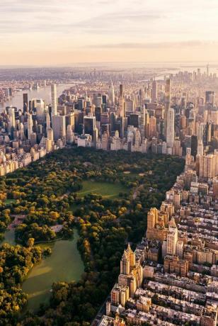 vista aérea do horizonte da cidade de nova york com central park e manhattan, eua