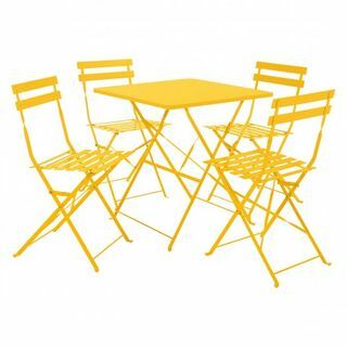 Parc mesa de jardim dobrável de metal amarelo e conjunto de 4 cadeiras