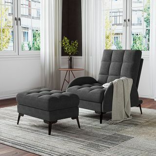 Cadeira reclinável Howton Wide Velvet Wingback com Otomano