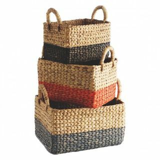 Coby Conjunto de 3 cestas retangulares multicoloridas de aguapé