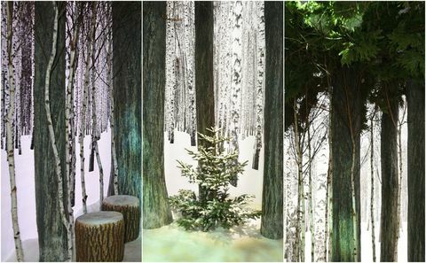 Colagem da instalação da árvore de Natal de Claridge