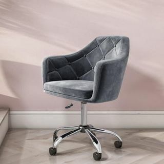Cadeira giratória de veludo cinza para escritório com encosto com botões - Marley, £ 124,97