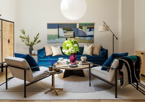 sala de estar, sofás azuis