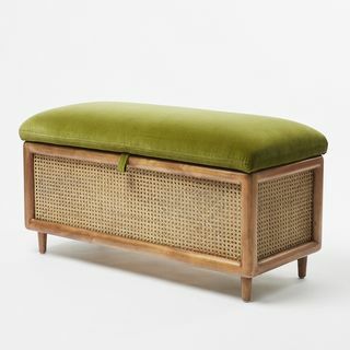 Otomano Loha Green Velvet & Rattan