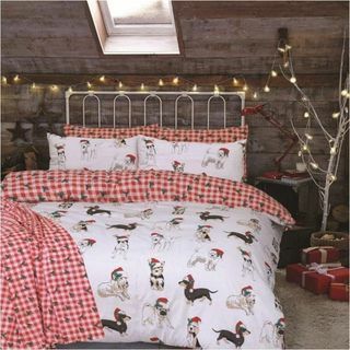 Capa de edredon de Natal para cães com padrão de padrão de cama reversível de casal 266066
