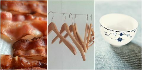 Bacon, cabides e tigelas encontrados em máquinas de lavar