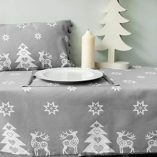 Toalha de mesa de natal de rena cinza prata tessa