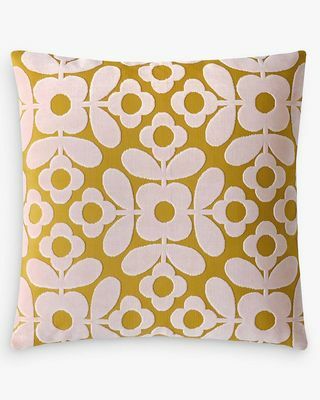 Orla Kiely Flower Tile Almofada de Veludo, Citrino / Rosa