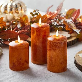 Trio de velas de outono com LED laranja mosqueado