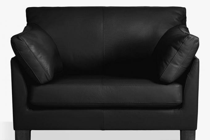 John Lewis & Partners Ikon Leather Snuggler, Dark Leg, Contempo Black = sofá de namoradeira