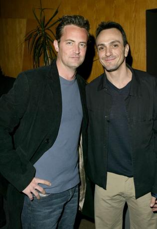 Matthew Perry e Hank Azaria durante a estreia de Hank Azarias Nobody's Perfect no Writers Guild Theatre em Beverly Hills, Califórnia, Estados Unidos Foto de J Vespawireimage