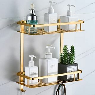 Prateleiras de banheiro com efeito dourado