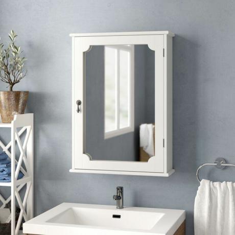 Armário de espelho de banheiro emoldurado branco